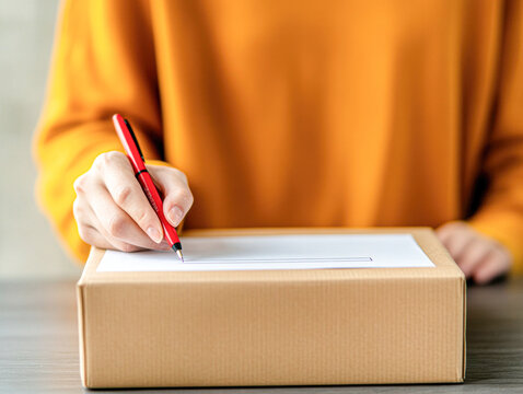 Signing for a package delivery at home indoor workspace documenting process