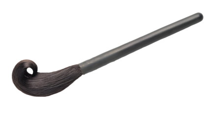 a clean fresh curled moustache stick, black handlebar mustache prop for disguise, costume, and party decoration, on isolated background
