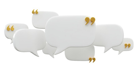 Isolated Cluster of White Speech Bubbles Accented with Glistening Golden Quotation Marks