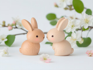 Adorable Wooden Rabbit Couple