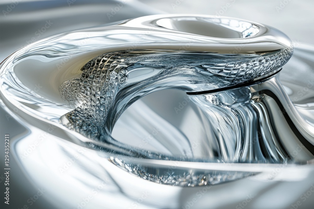Aufkleber abstract chrome sculpture with flowing, liquid-like forms creating a mesmerizing visual experience.