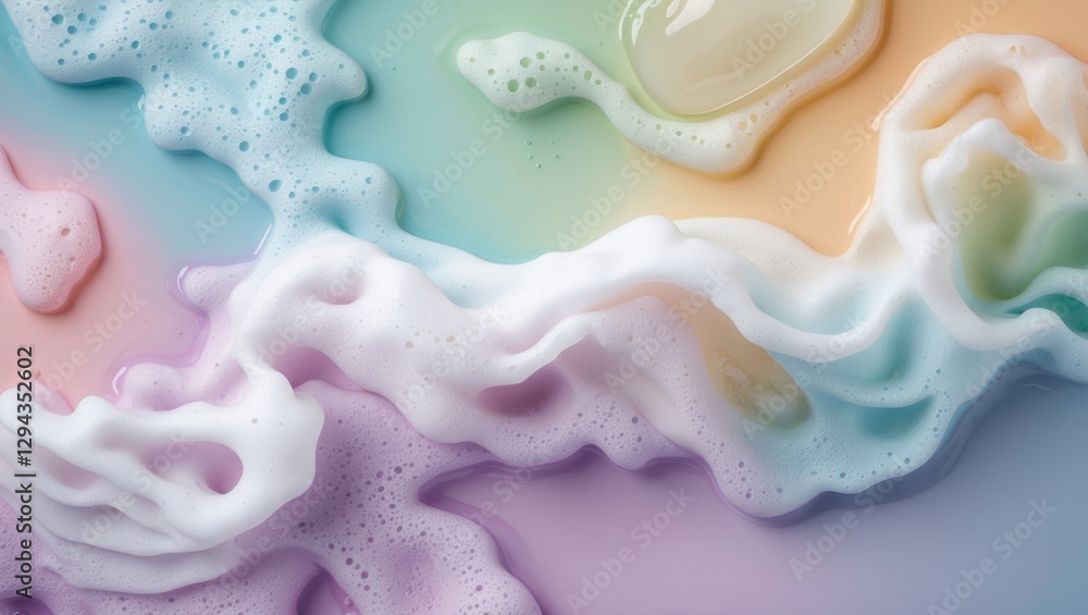 Poster abstract close-up of colorful foam bubbles with smooth textures, creating a vibrant blend of pastel 