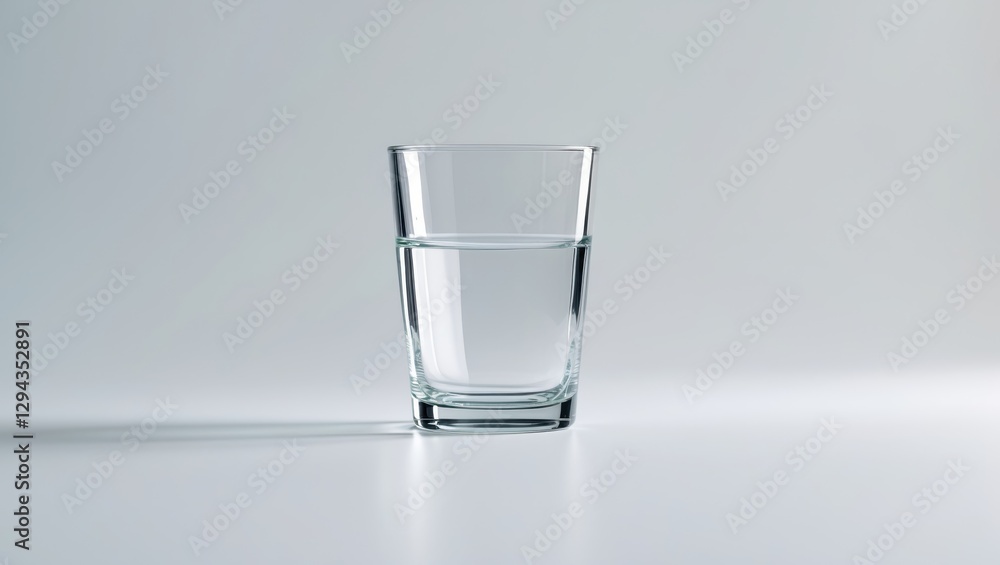 Aufkleber clear glass filled with still water on a light surface, creating a minimalist and refreshing atmosph