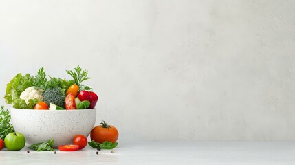 Fresh Colorful Vegetables in Bowl on Light Background