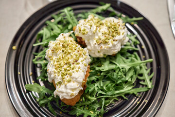 Fried Zucchini Flowers with Stracciatella and Pistachios