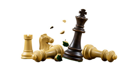 Isolated Fallen Chess King, Surrounded by Defeated Pieces