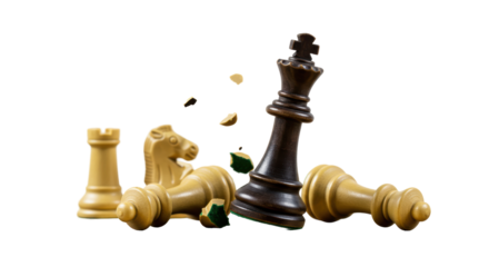 Isolated Fallen Chess King, Surrounded by Defeated Pieces