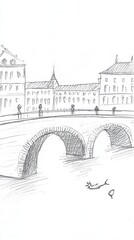 Black And White Sketch Of A Stone Arch Bridge