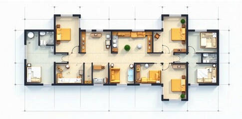 Clean architectural floor plan blueprint grid, white background , clean lines, architectural design, architecture