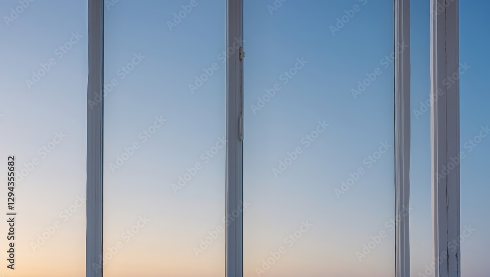 Poster modern architectural framework with clear skies during twilight, emphasizing lines and shapes