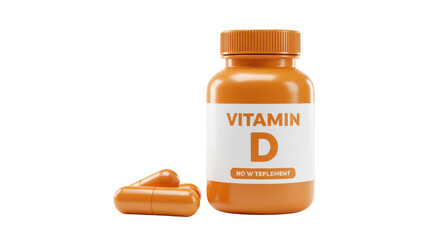 Isolated Vitamin D Bottle with Capsules, Nutritional Supplement