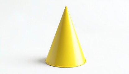 Fototapeta premium Bright Yellow Party Hat On White Background With Simple Design For Party Supplies Or Event Decor For Celebrations Or Parties Of Any Kind. Item Is Isolated On Studio Background. For Graphic Design Or