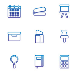 Set of vector icons of office supplies with white background