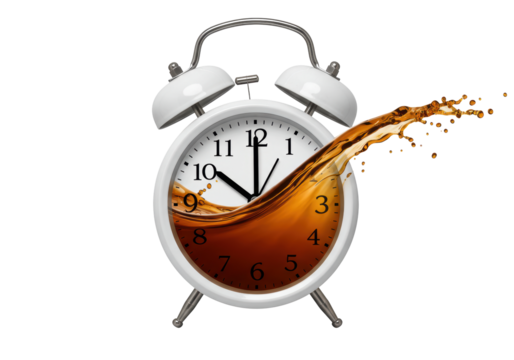 Isolated Alarm Clock with Tea Splash