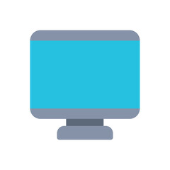 Vector illustration of a desktop computer monitor with a blue screen, representing digital technology, office equipment, and modern work environments