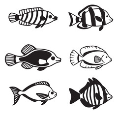 Naklejka premium set of fish Mackerel fishes silhouette black vector art illustration