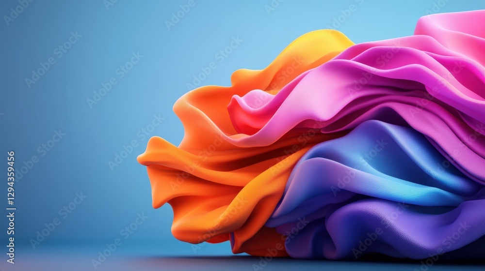 Poster colorful flowing fabric with abstract background details illuminated by studio lighting in high fide