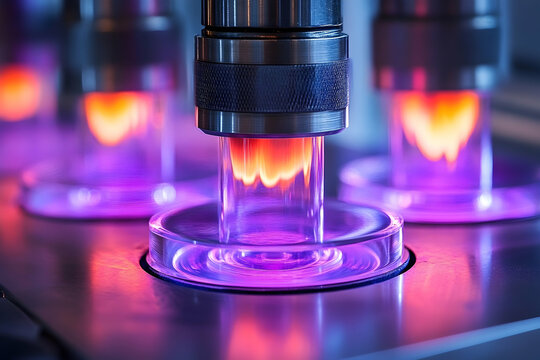 Close-up of a plasma etching system, used in microfabrication for semiconductor manufacturing