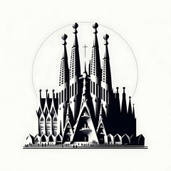 Monochrome illustration of Sagrada Familia basilica.