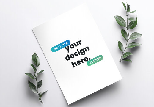 Letter Mockup with Green Foliage