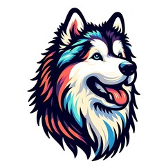 Colorful husky head graphic design.