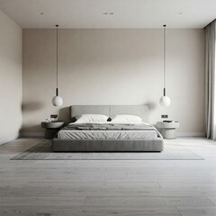 A contemporary bedroom, light and spacious, with minimalist decor.