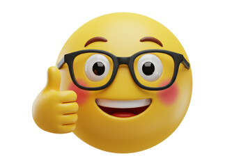 Isolated Cheerful Emoji with Glasses Giving Thumbs Up