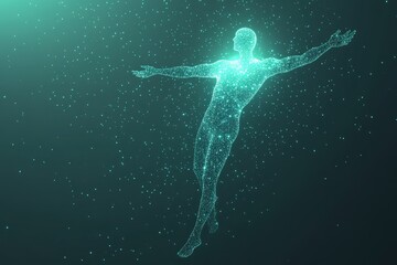 Glowing Human Figure of Data Points Emerging in a Mystical Digital Environment