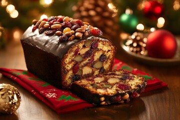 Delicious Chocolate Glazed Fruitcake Christmas Loaf Cake