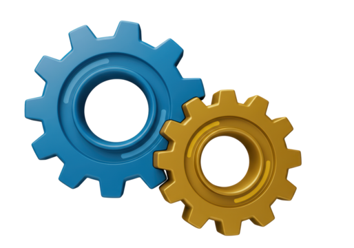 Isolated Blue and Gold Interlocking Gear Mechanism