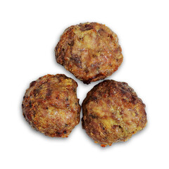 three freshly cooked meatballs isolated