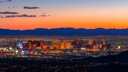 Stunning Aerial View of Las Vegas Strip at Twilight with Colorful Lights