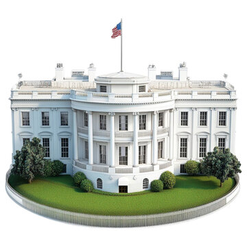 Elegant neoclassical White House architectural model with intricate details on a transparent background.
