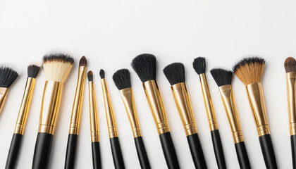 Premium Makeup Brushes Set – Gold & Black Handles, Professional Beauty Tools on White Background
