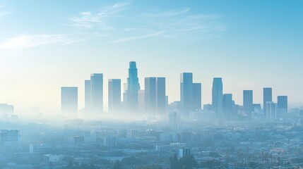 Misty Skyline of Los Angeles with Tall Buildings and Soft Horizon