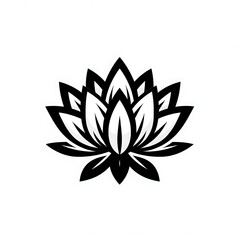 Stylized black and white lotus flower graphic design.
