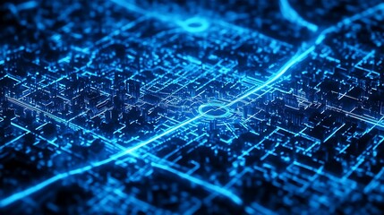 A Futuristic Display of a Digital City Map in Blue