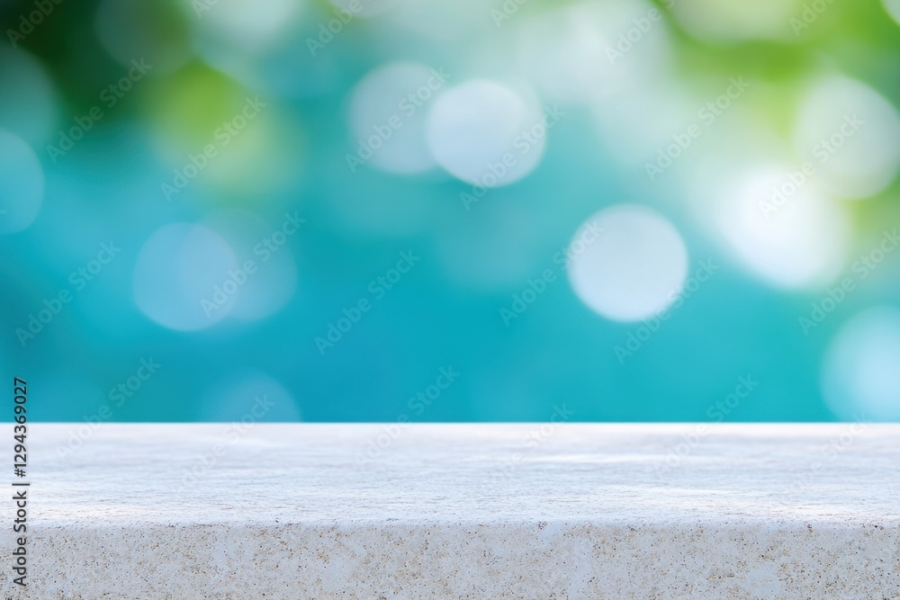 Poster bright, natural background with a stone surface in the foreground and blurred bokeh in the backgroun