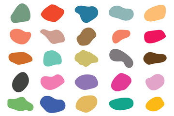 Random blob shapes  on white background. colorful organic shapes. Geometric pattern, Water splotches, liquid ink spots, drops and stone shape. vector illustration.
