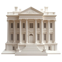 Elegant neoclassical White House architectural model with intricate details on a transparent background.
