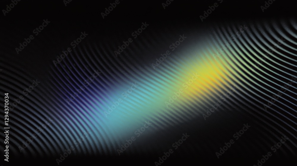 Poster abstract blurred lines with a spectrum of blue, green, and yellow, creating depth and rhythm