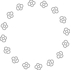 Floral wreath border outline.
Spring flower round frame coloring page.
flat stock vector isolated. 
Transparent background.
