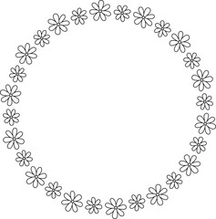 Floral wreath border outline.
Spring flower round frame coloring page.
flat stock vector isolated. 
Transparent background.