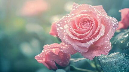 Pink Rose with Dew Drops