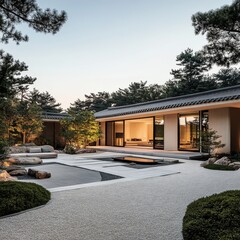 Fototapeta premium The Japanese garden house has beautiful serene aesthetic design