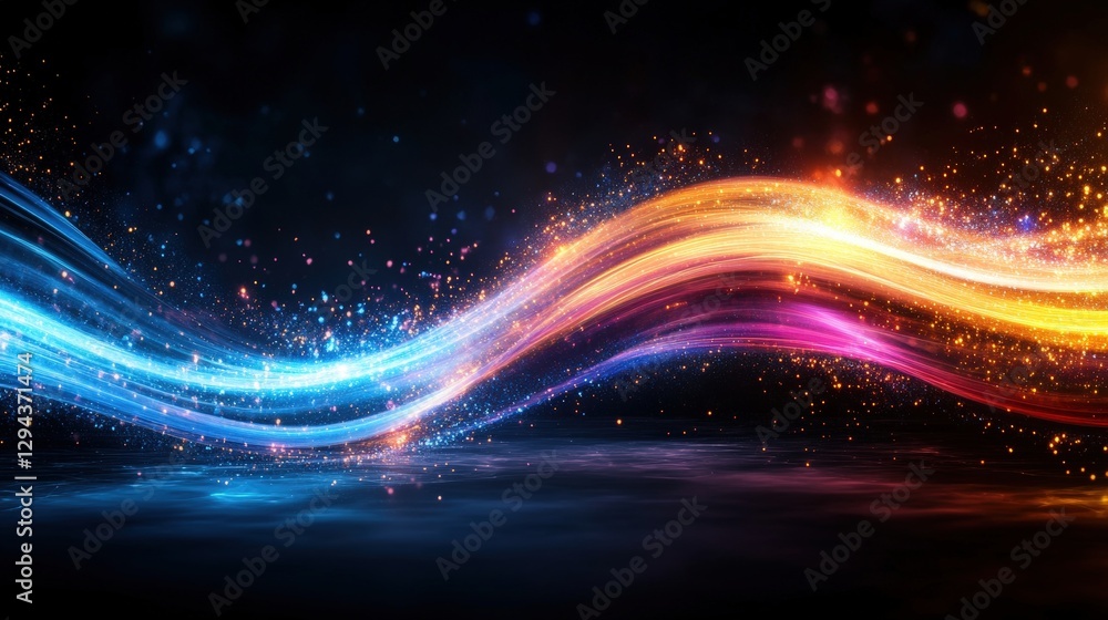 Poster abstract background with glowing lights and motion lightspeed travel concept in vivid colors and pat