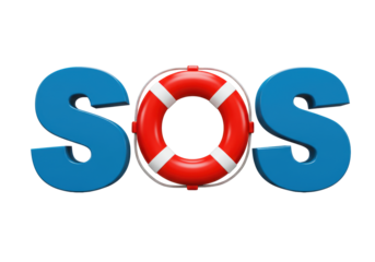Isolated 3D SOS Message with Lifebuoy