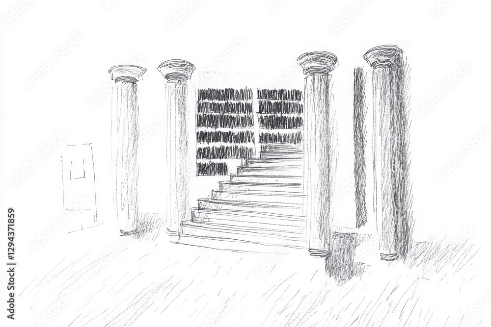 Poster grayscale sketch of classical columns architectural design