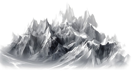 shimmering misty mountains frozen in an abstract futuristic 3d isolated on white and transparent background. PNG.