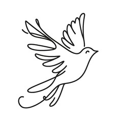 Obraz premium Simple line art drawing of a dove in flight, elegant and graceful.